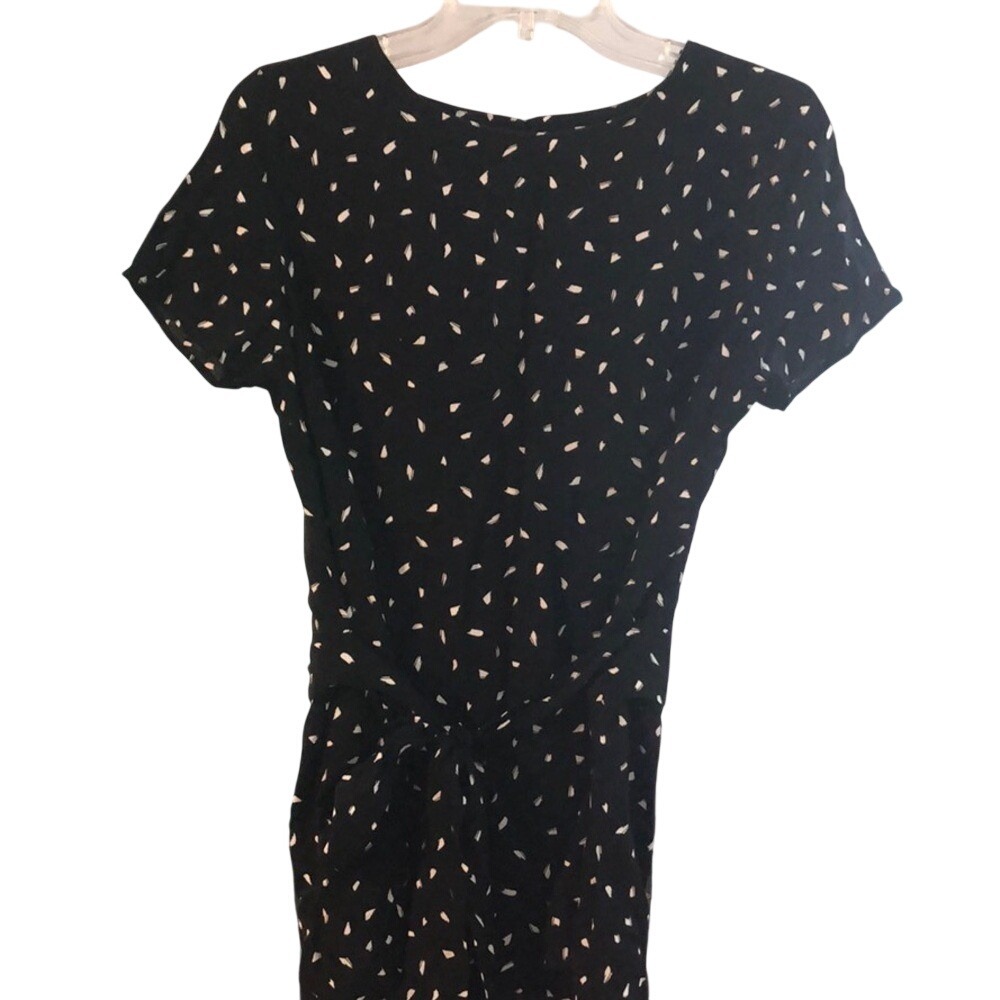 Final Touch Womens Black White Abstract Print Tie Waist Short Sleeve Top M